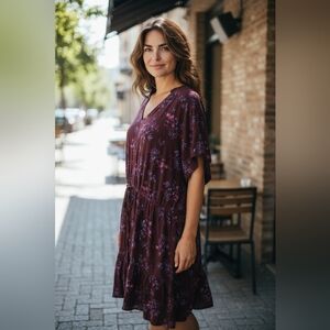 🌷Floral Midi Burgendy Dress